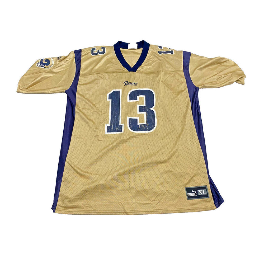 XL Vintage Puma Kurt Warner Rams NFL Jersey - Navy Blue And Yellow
